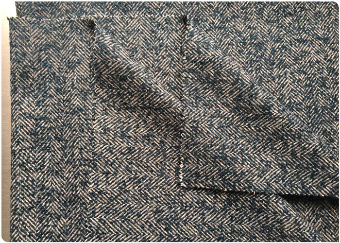 Cheap Melton / Flannel Herringbone Wool Fabric Anti Pilling Green Medium 150CM Width for sale