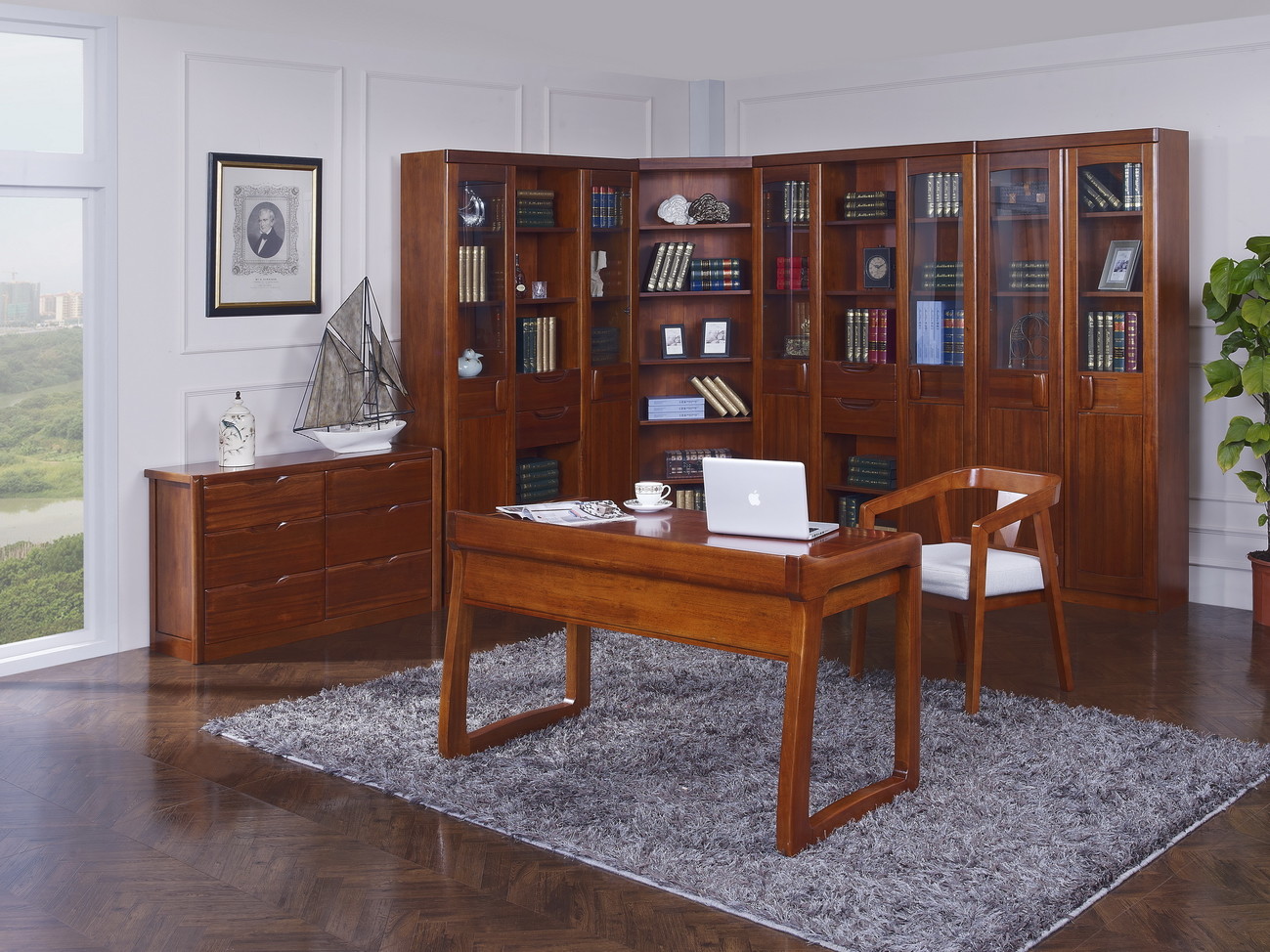 Best Nanmu solid wood Home office study room furniture set by Tall storage bookcase cabinet and office reading desk Chair wholesale