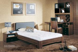 Best Walnut wooden Adult Single Bedroom Furniture Leather headboard Bed with Home Studyroom MDF Corner Table with Bookshelves wholesale