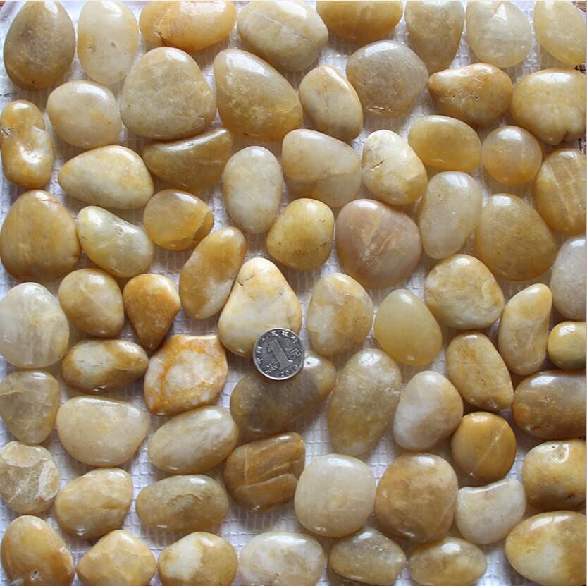 Yellow Pebble Mosaic,Yellow Cobble Stone On Mesh,River Stone Mosaic Sheet,Meshed for sale