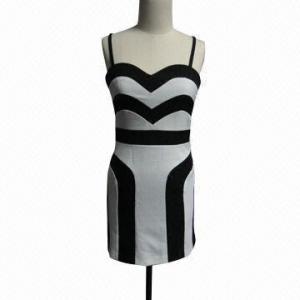 Best Ladies Fashionable Sexy Spaghetti Strap Fitting Knitted Summer Dress with Black and White Color wholesale
