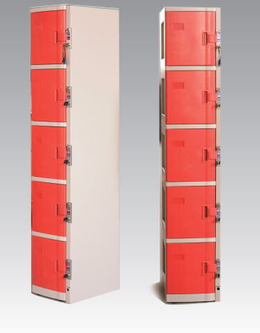 Best ABS Material Coin Operated Lockers 5 Tier Red / Orange For Swimming Pool wholesale