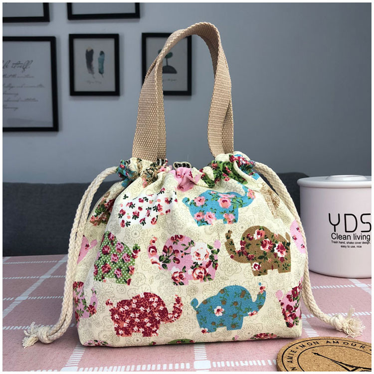 Best Cotton Lunch Cloth Drawstring Bags Pattern Printing High Durability wholesale