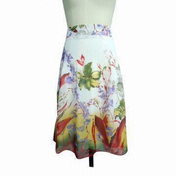 Best Ladies' Fashionable Sexy A-Line Summer Casual Skirt w/ Lining, Flower Printed Chiffon/Big Waistband wholesale