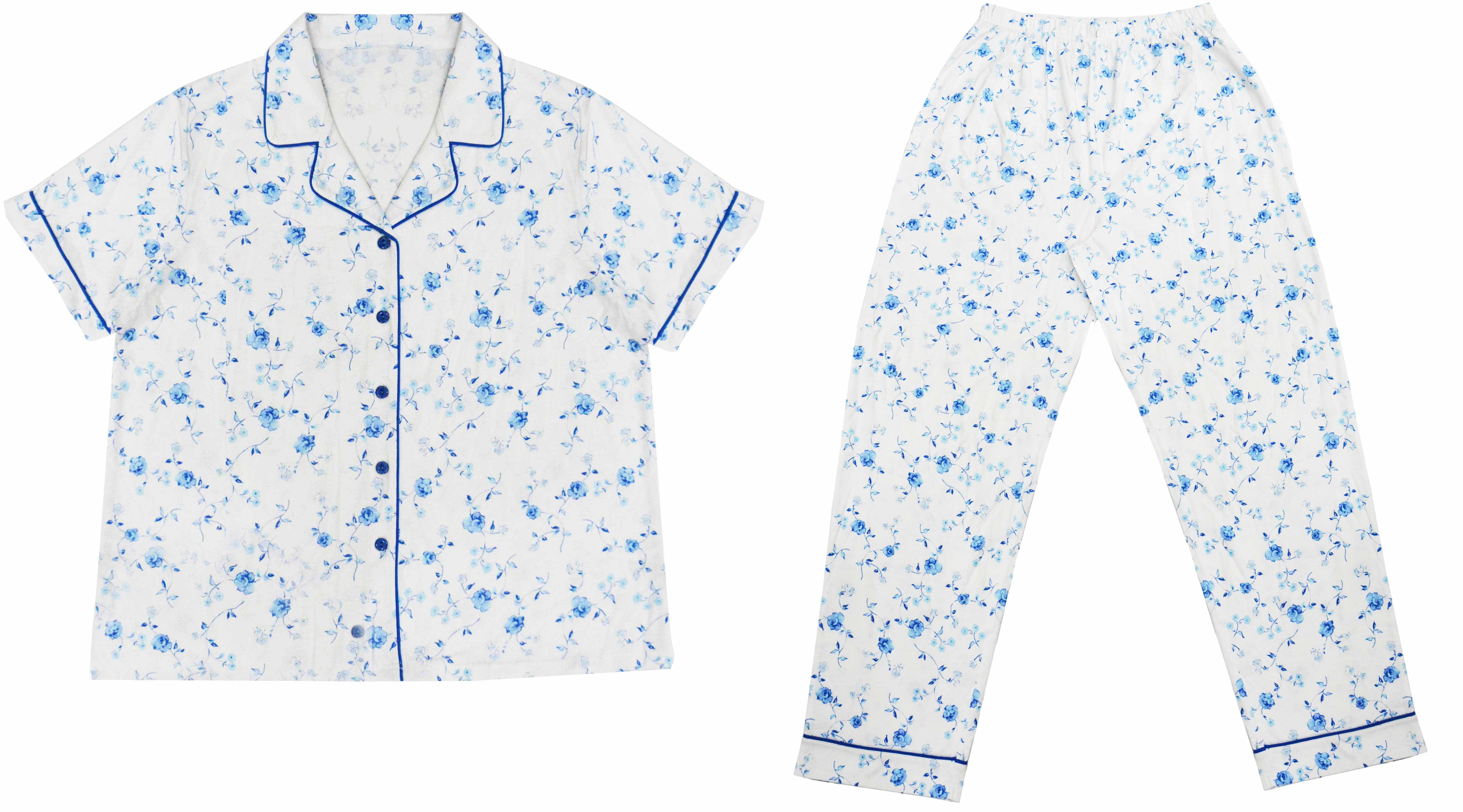 Best Cute Blue Floral Printed Womens Pyjama Sets / Ladies Nightwear Shorts Set For Autumn wholesale