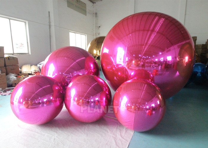 Best Rosed Red PVC Floating Inflatable Reflective Mirror Ball Christmas Inflatable Sphere Mirror Balloon wholesale