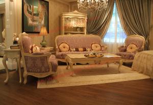 Best Parquetry and Golden Decortation in Wooden Carving Frame with Fabric Upholstery Sofa wholesale