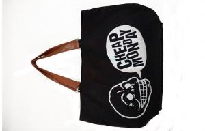 Best Black Skeleton Printing Reusable Canvas Grocery Bags With PU Leather Handle wholesale