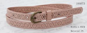 Best Old Brass Buckle Pink PU Ladies Stretch Belts With Punching Patterns wholesale