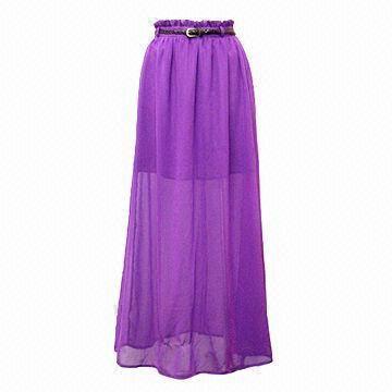 Best Fashionable Ladies High Waist Purple Chiffon Sexy Long Skirt with Black Leather Belt wholesale