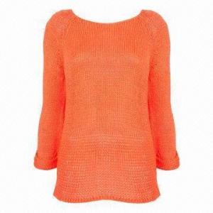 Best Women's fashionable orange plain color large round collar loose winter pullover with long sleeves wholesale