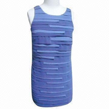 Best Lovely round neck sexy sleeveless flounce office/casual summer ladies dress with 2 color printing wholesale