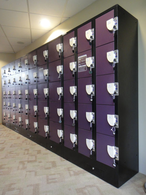 Best Purple / Orange School Lockers , Anti UV Aging Coin Collect Lockers 5 Tier wholesale