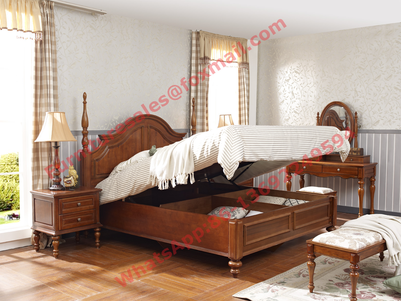 Best Ancient Rome style Solid Wood Bed with Storage in Bedroom Furniture sets wholesale