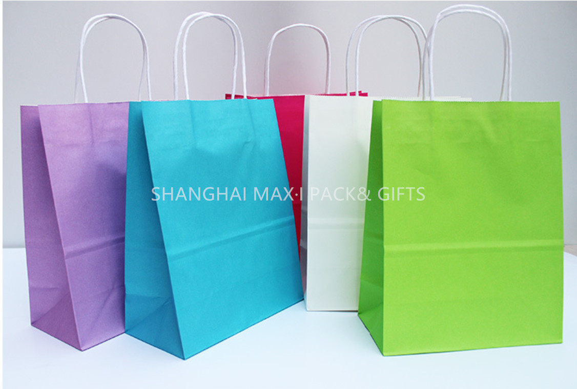 Best Grocery Pink Branded Paper Bags , Printed Paper Sacks With Handles Automatic Made wholesale