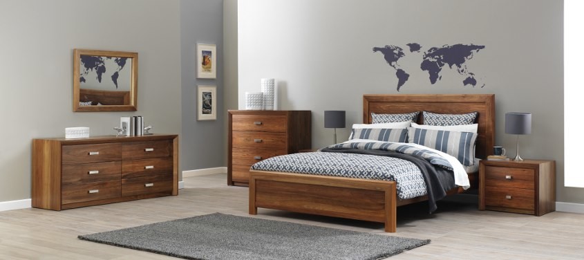 Best Apartment Furniture Bedroom Furniture Set Queen Size Bed Bedside Tables with Drawer Chest made by Walnut wood E1 MDF wholesale