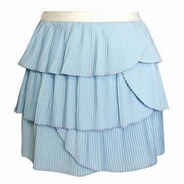 Best Sexy Summer Layered Skirt for Women with White Elastane Waistband and Light Blue Small Pleats wholesale