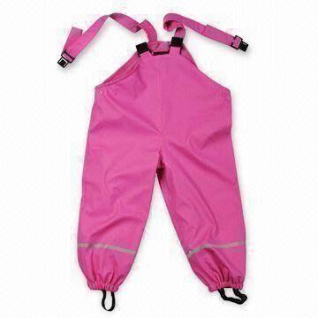 Best Girl's Rain Pant, Made of PU Material, Available in Pink, with Reflective Tape wholesale