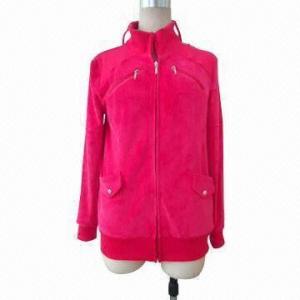 Best Lady's Rib Stand Collar Long-sleeved Casual Velvet Winter Jacket with Zipper on Front, Fashionable wholesale