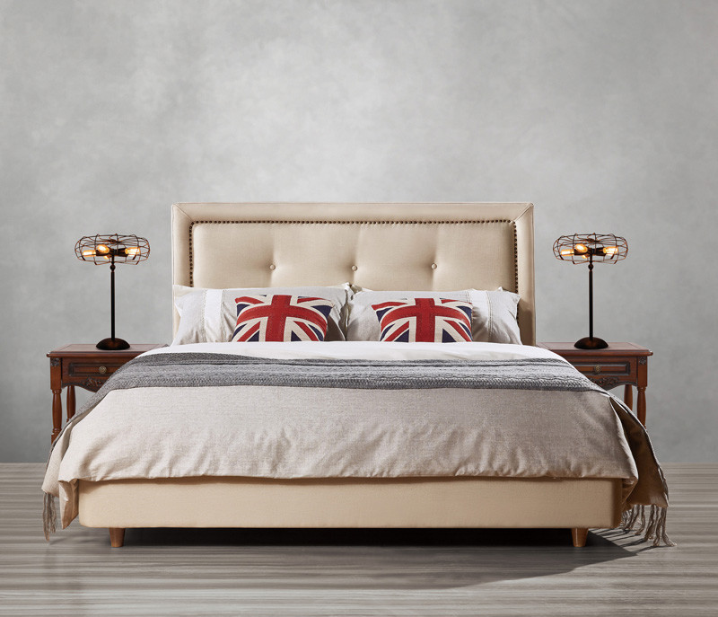 Best Fabric Upholster padad Headboard Queen Bed Leisure Bedroom Furniture in American design Apartment Bedroom interior fit wholesale