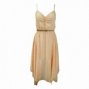 Best Women's Sexy Shoulder Straps Beige Chiffon Shift Dress with Half Polyester Lining, Ideal for Summer wholesale