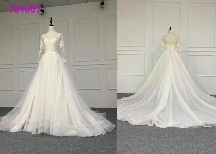 Best Crystal A Line Ball Gown Wedding Dress / Tulle Long Sleeve Ball Gown Wedding Dress wholesale