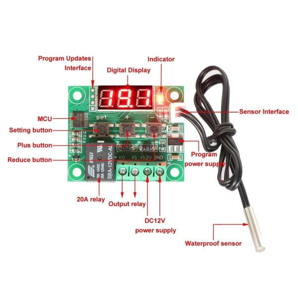 W1209 LED Digital Thermostat Temperature Control Thermometer Thermo Controller Switch Module DC 12V Waterproof NTC Senso
