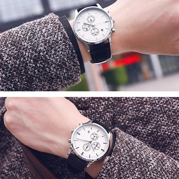 Men'S Multifunction Chronos Sport Watch Leather Strap Day Date Perpetual Calendar Watch
