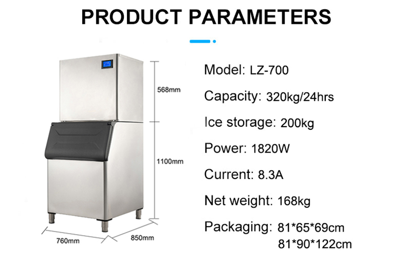 320kg Daily LZ-700 Commercial Square Ice Cube Machine in Lebanon 760*850*1100mm 107 KG