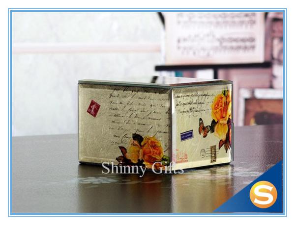 Cheap Wedding Favor Mirror Glass Jewelry Box Wooden Inlay Custom Glass jewelry box for sale