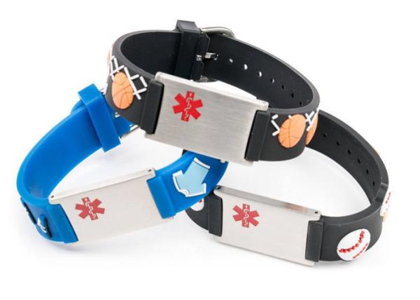 Cheap Watch style embossed silicone band alloy medical id band for Kids for sale