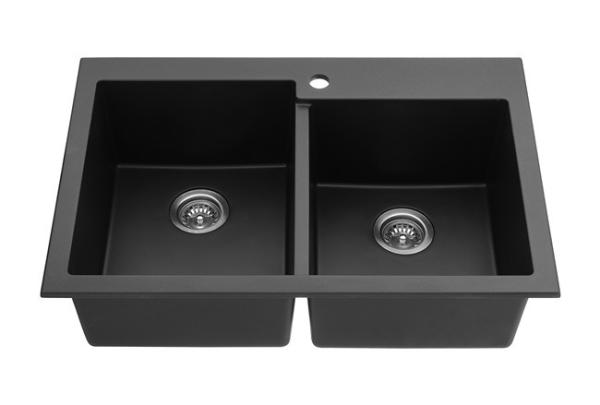 Cheap 33 Inch Black Double Bowl Drop-in Granite/Quartz Kitchen  Sink for sale