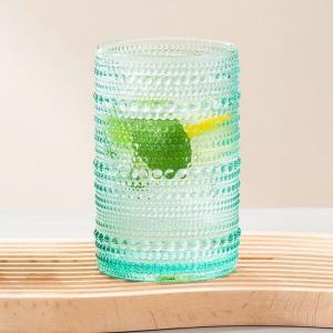 China Hobnail Highball Beaded Drinking Glasses 15 Oz Green 430ml Vintage Old Fashioned on sale