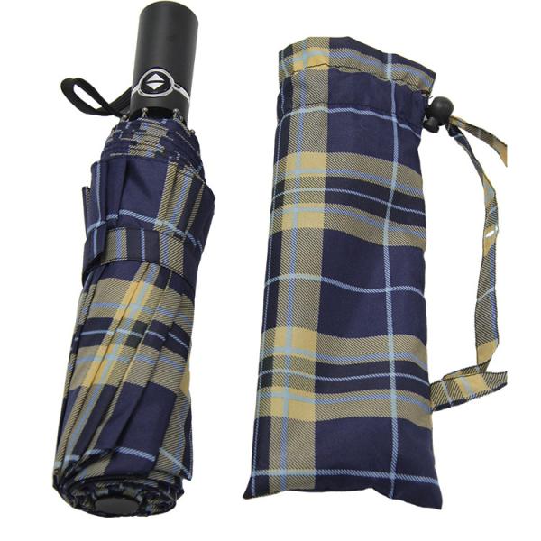 Check Pattern Three Folding Umbrella Auto Open Close For Men