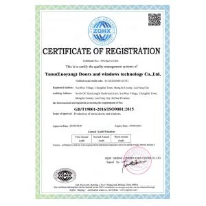 YUOU(LUOYANG) DOORS AND WINDOWS TECHNOLOGY CO., LTD. Certifications