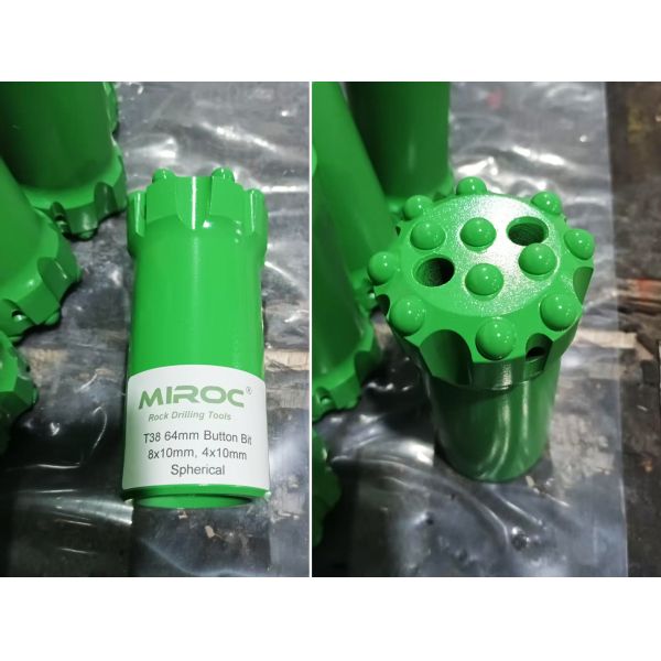 Tungsten carbide threaded button bit close-up