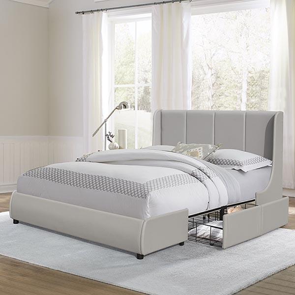 Cheap PU Tufted Upholstered Bed Frame Double Queen Size With Storage Metal Drawers for sale