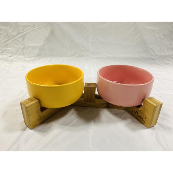 Functional Bamboo Pet Feeder with 2 Ceramic Bowls Sustainable and Multifunctional