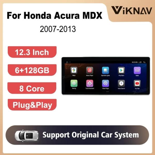 12.3 Inch 8core Android Auto Stereo For 2007-2013 Acura MDX GPS Navigation Multimedia Player Wireless Carplay BT 4G