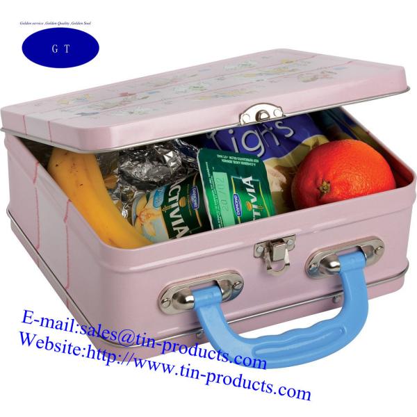 Cheap Different Lunch Box , Metal handle Box , tin handle Box,Gift Handle Box form goldentinbox for sale