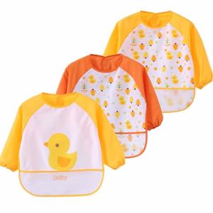 Best Yellow Full Sleeve Bib / Baby Smock Bib And Burp Cloth Set With Pocket wholesale