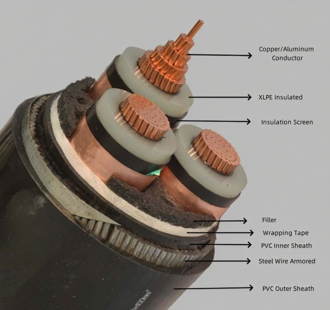 6KV XLPE Insulation Medium Voltage Power Cable 60A Heat Resistance