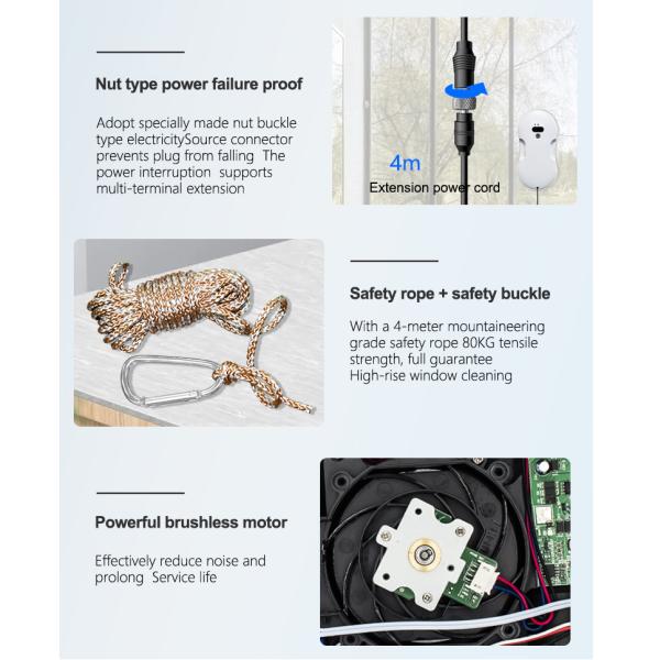 Glass Cleaning Robotic for Indoor and Outdoor Windows Noise 65dB PRODUCT SIZE 295*145*62mm