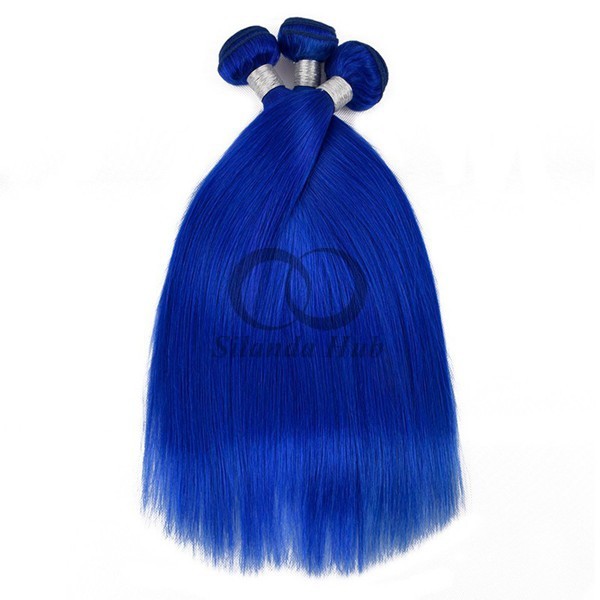 Blue Straight Remy Human Hair Bundles Sew In Weave Bundles Brazilian Bundle Deals