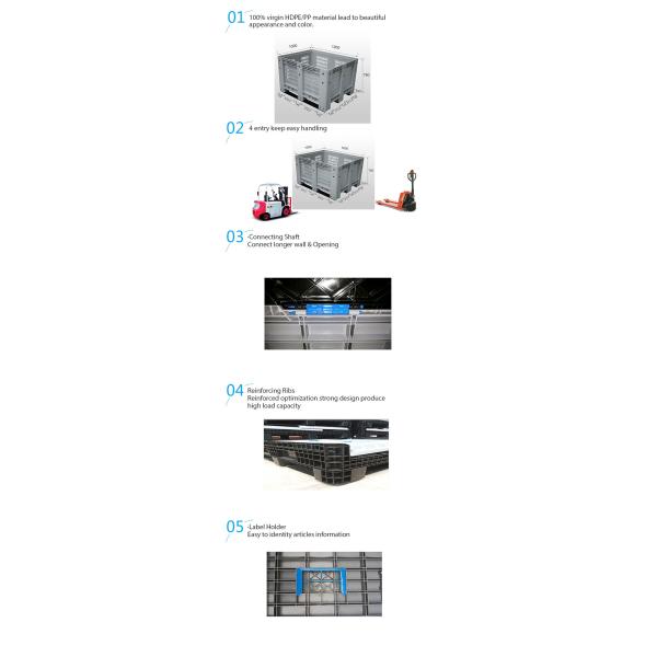 Big Bulk Container, large Plastic Pallet Box Container with Lid / Cover & wheels or without