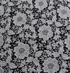 White / Black Color Nylon Cotton Floral Dress Fabric , Embroidered Lace