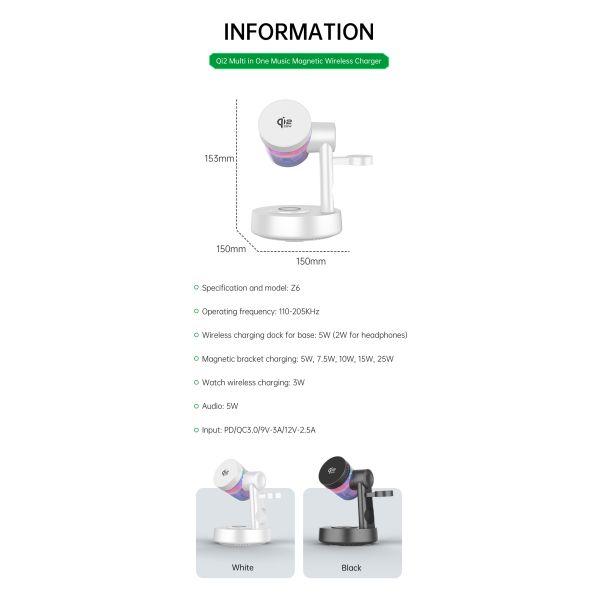All in one Bluetooth Speaker and Wireless Charger Combo with Qi2.2 Certificate