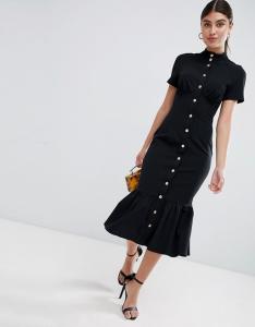 China OEM hot sale popper detail and pep hem midi dress on sale