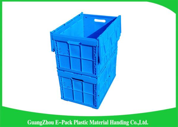 Cheap Blue Collapsible Plastic Containers with Attached Lids / Stackable plastic container for sale