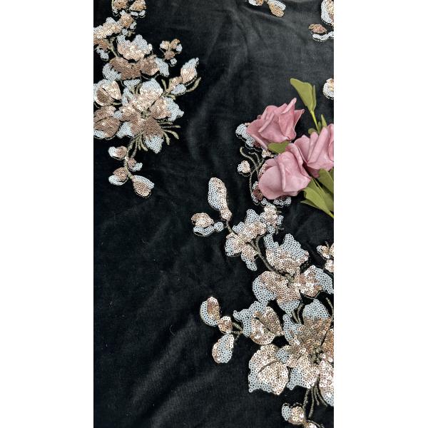 Velvet-Flocked Lace With Sequins Luxurious Textured Fabric For Glamorous Evening Gowns And Couture Creations